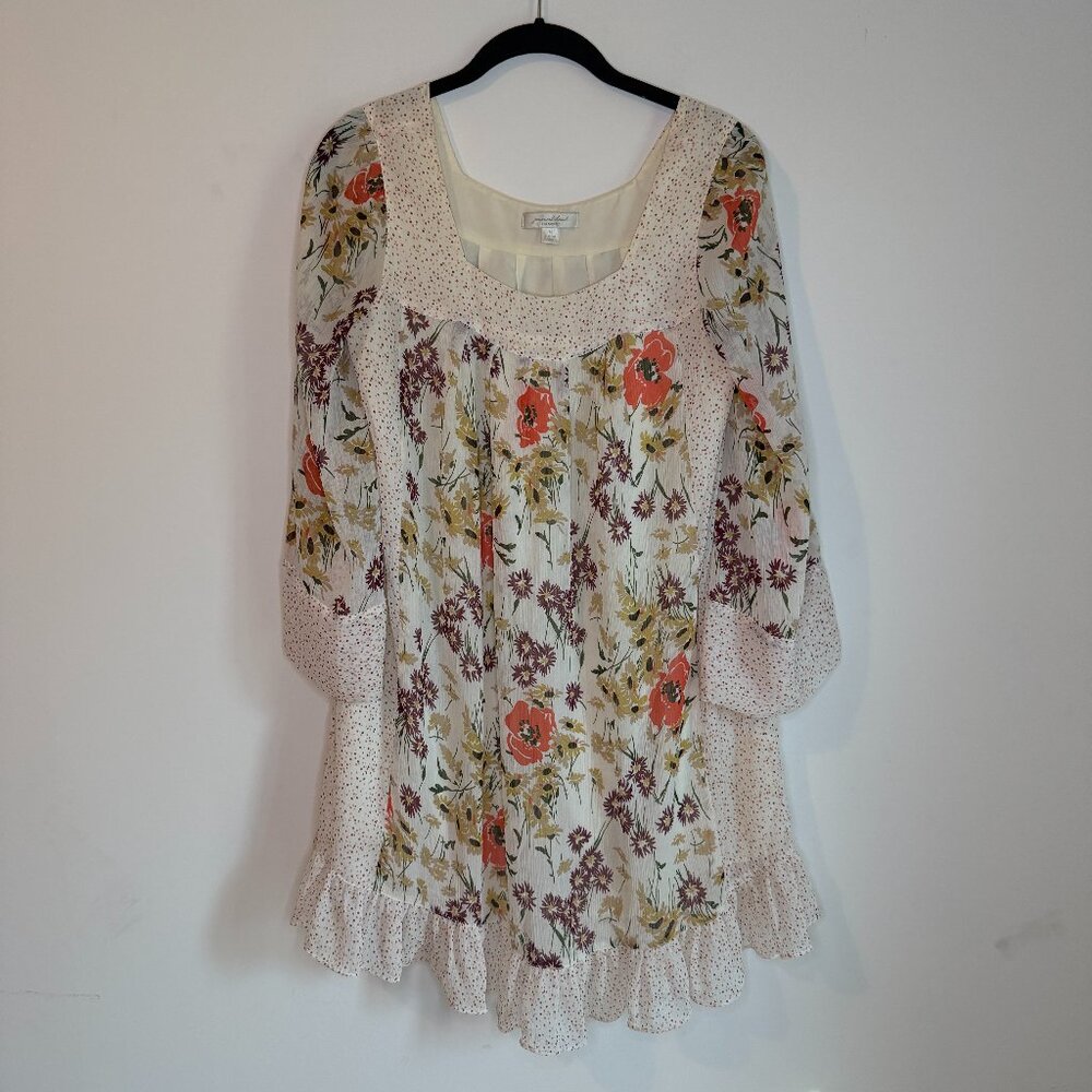 Jovovich Hawk for Target Tunic Dress Womens M White Floral Polka Dot Boho Fairy